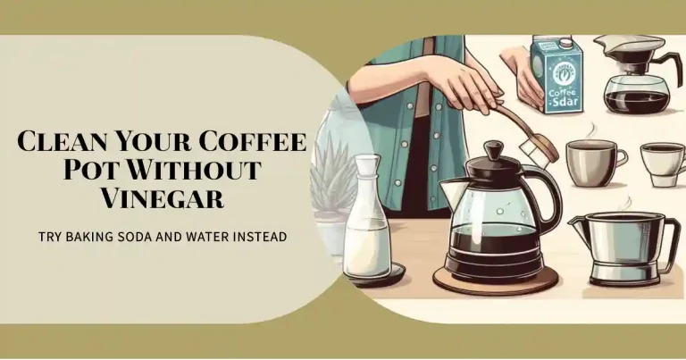 Create a realistic image for a blog post on 'Cleaning Your Coffee Pot Without Vinegar.' The image should depict someone cleaning a coffee pot using alternative methods, such as baking soda and water. Show a clean and shiny coffee pot as the end result. Ensure the image is visually appealing and suitable for a blog post.